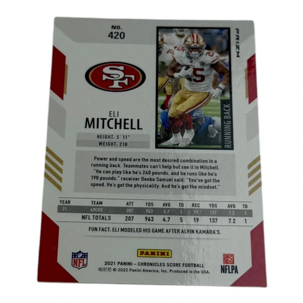 2021 Panini Chronicles Score Eli Mitchell‎ Prizm Silver RC Rookie Card 420 49ers